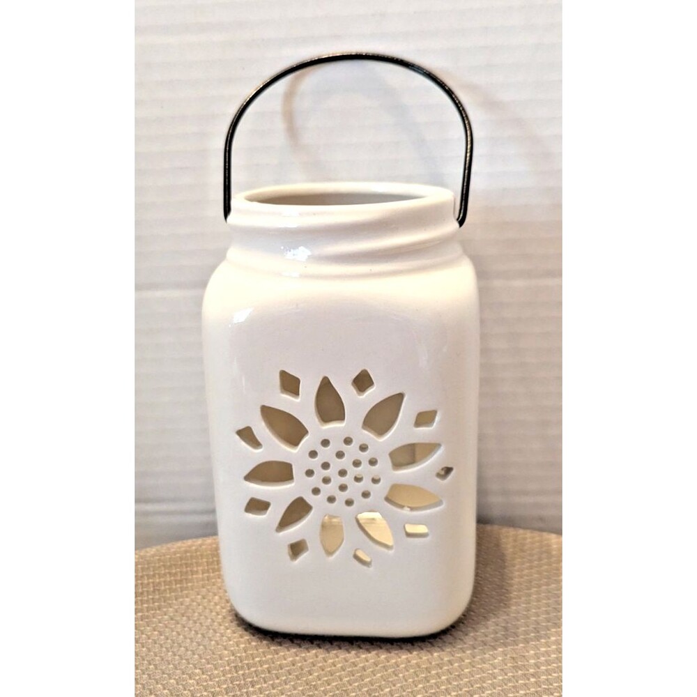 Ashland Fall Candle Collection Tealight Holder White Sunflower Design Handle